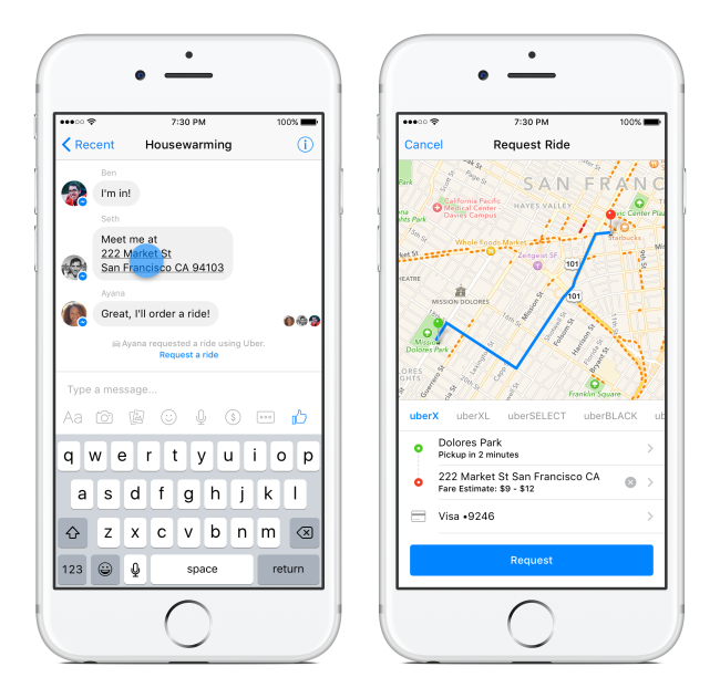 You can now order an Uber by selecting the “Request a Ride” option within Facebook Messenger