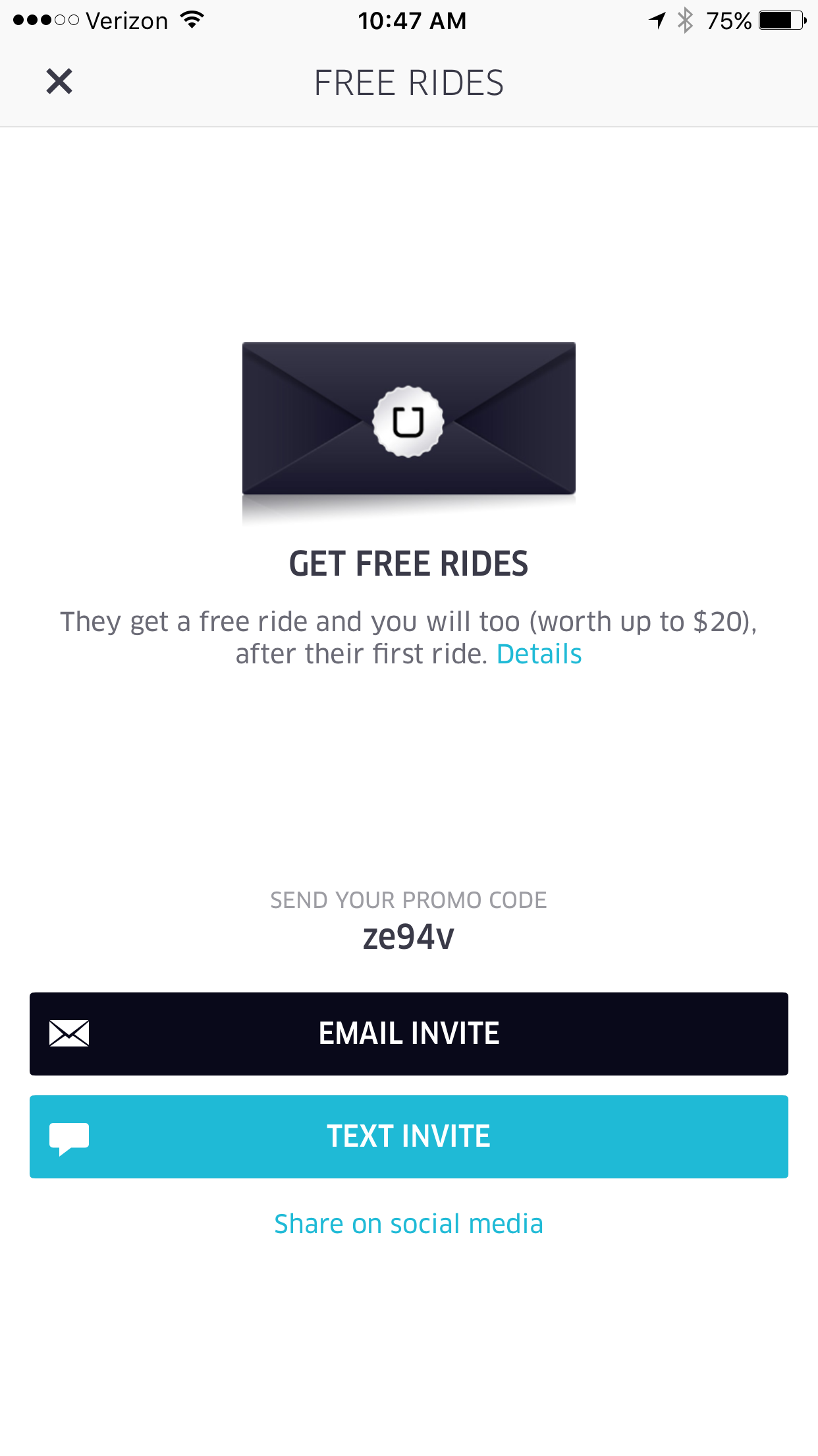 Referral codes on Uber