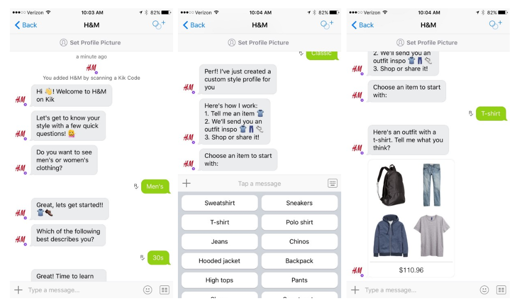 Shopping H&M via its Kik bot