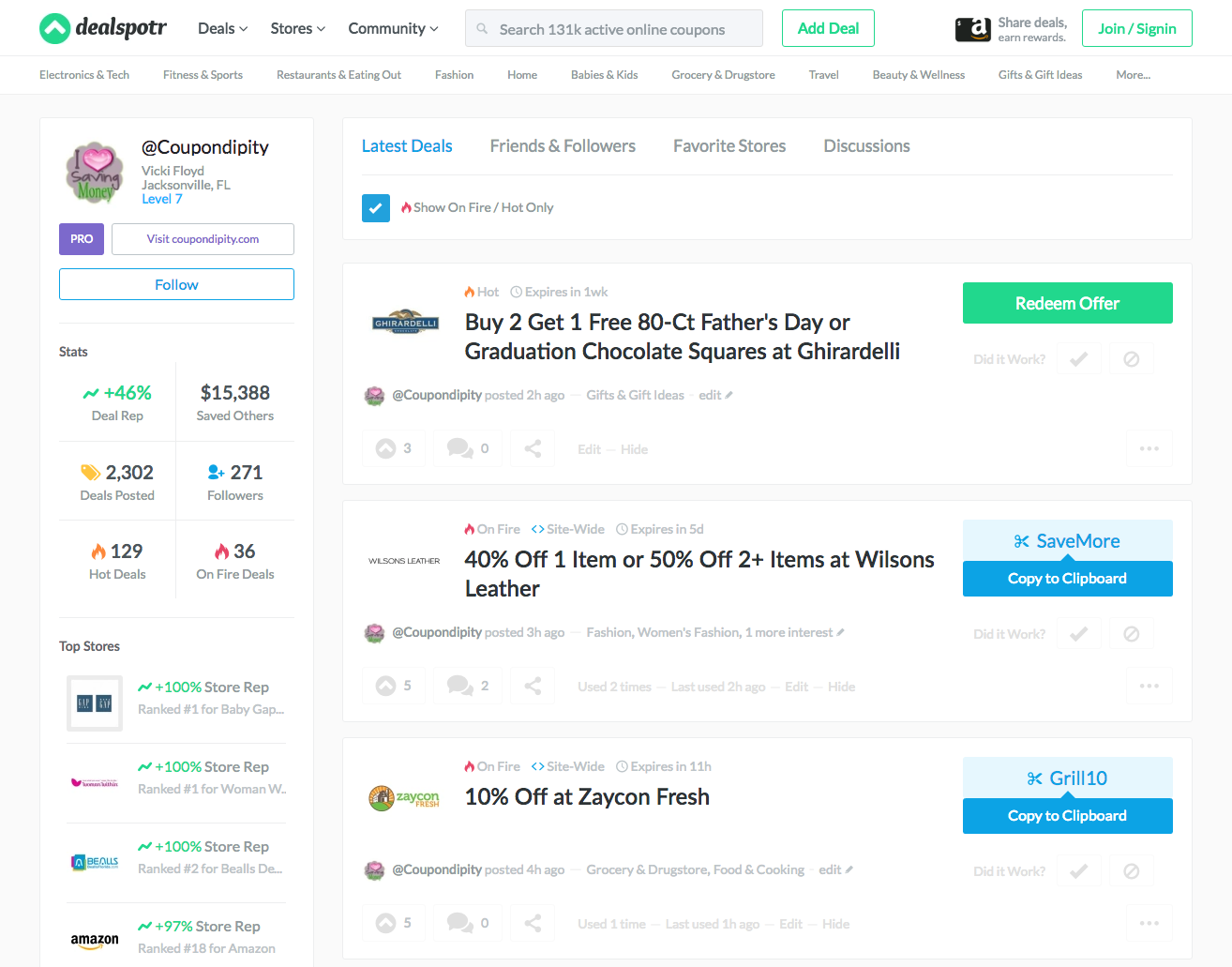 Power user / influencer on leading deals community site Dealspotr.com