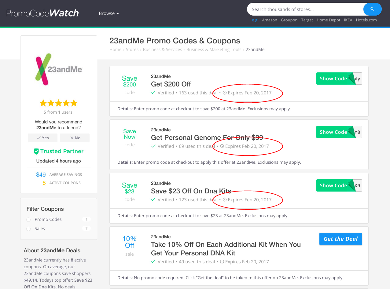 Promocodewatch 23andme coupon codes